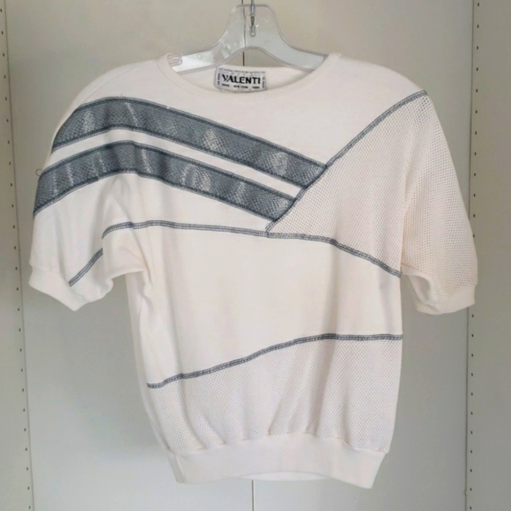 Valenti Vintage snakeskin striped mesh vintage sport aerobics tennis top - Picture 3 of 9